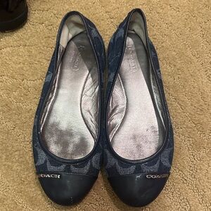 Coach Women's Navy and Silver Flats